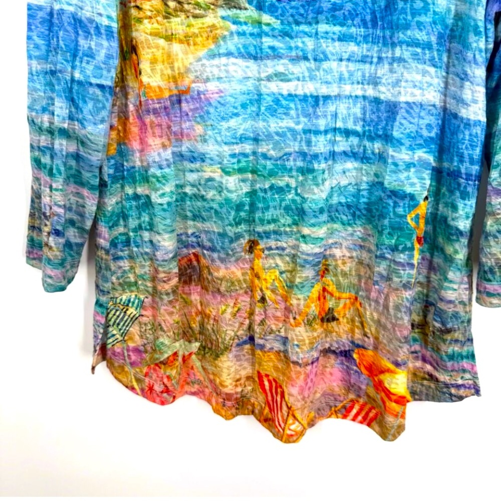 Ali Miles Large Blue Tropical Ocean Beach Sailing Blouse Shirt Top Unique Artsy - Picture 4 of 6